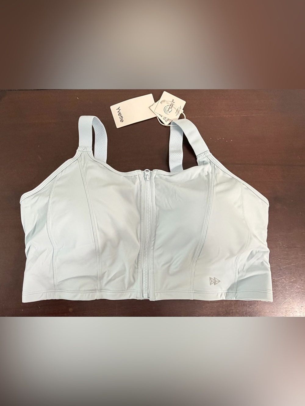 NWT Yvette Light Blue Front-Zip High-Impact Sports Bra Plus Size 4XL+